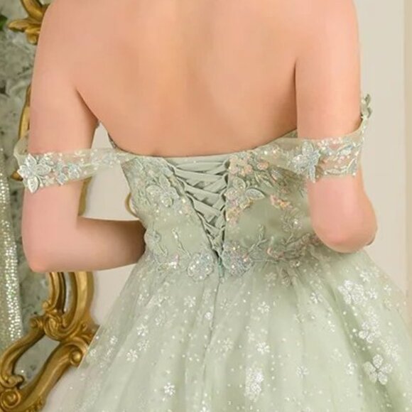 New Off Shoulder Mini Mesh Formal Dress w/ Butterfly Appqliue & Sequins GS368 - Picture 8 of 9